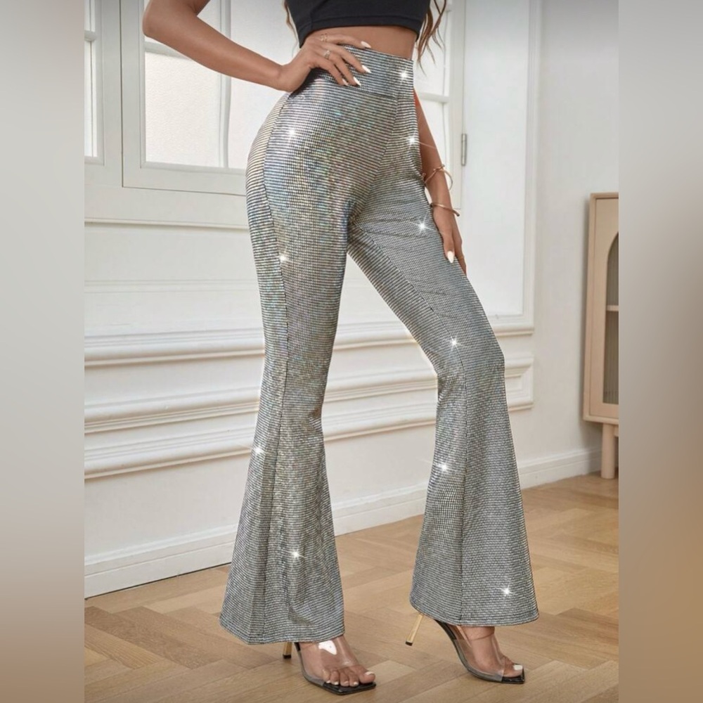 Hot Kiss Shimmering Silver Flare Pants